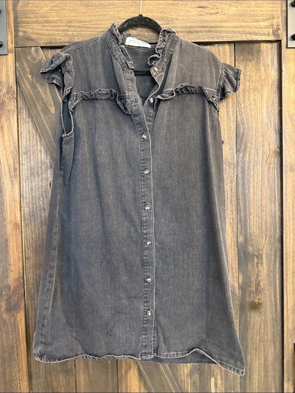 Washed Black Ruffled Denim Dress